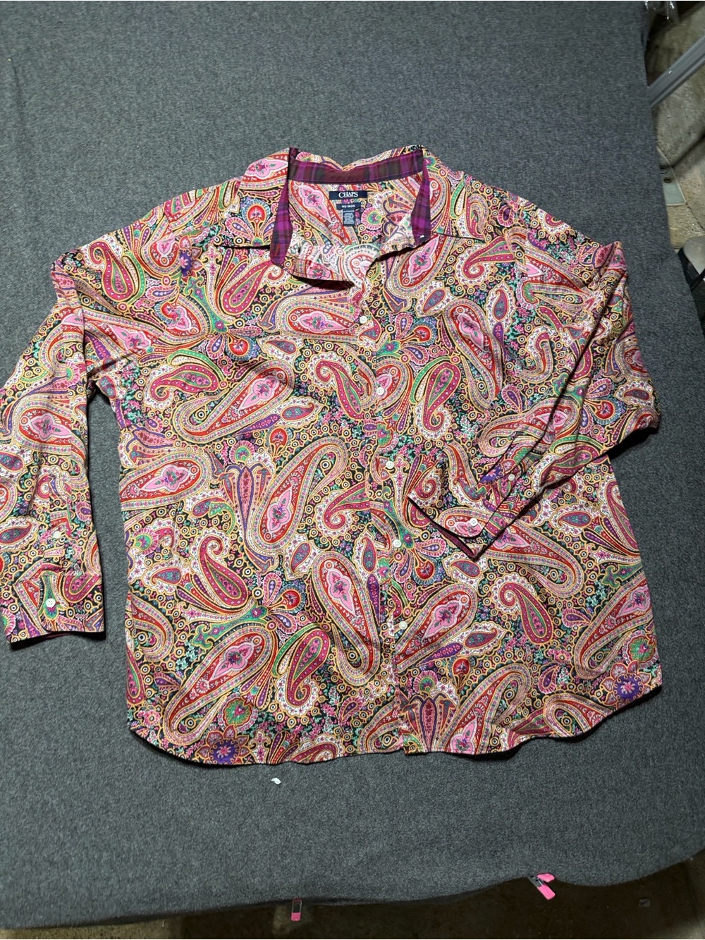 Chaps No Iron Paisley Button Front Shirt Women's 3X Multicolor Long Sleeve